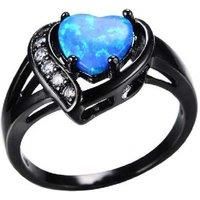 Heart-Shaped Blue Crystal Black Ring