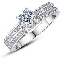 Double Row Heart Crystal Silver Ring