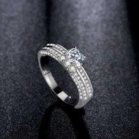 Double Row Heart Crystal Silver Ring