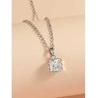 Princess Cut Solitaire Crystal Pendant - Silver