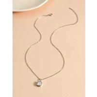 Princess Cut Solitaire Crystal Pendant - Silver