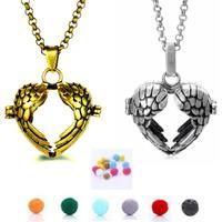 Aroma Diffuser Heart Angel Wing Necklace - Silver