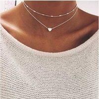 Double Chain Necklace With Mini-Heart - Silver