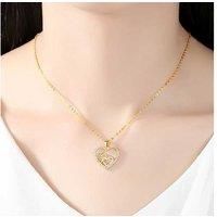 Double Heart Crystals Gold Tone Necklace - Silver