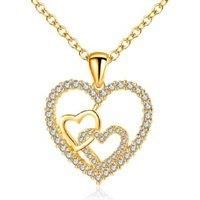 Double Heart Crystals Gold Tone Necklace - Silver