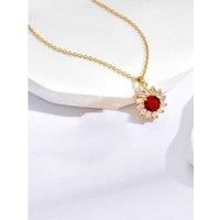 Red Ruby Crystals Gold Tone Necklace