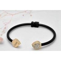 Love Crystal Gold Tone Open Bangle - Silver