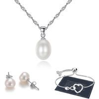 Necklace Bracelet Earrings Tri-Set - Silver