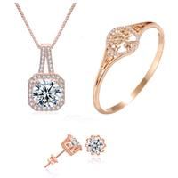 Necklace Bracelet Earrings Tri-Set - Rose Gold