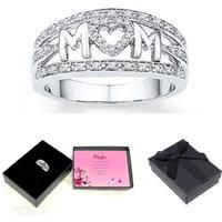 Mom Crystals Band Silver Tone Ring