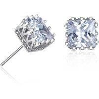 Princess Cut Crown Crystal Stud Earrings - Silver