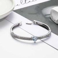 Silver Tone Heart Crystal Bangle