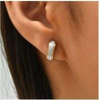 Two Tone Crystal Stud Earrings Clip Cuff - Silver