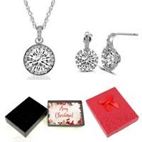 Crystal Necklace & Earrings Set-Xmas Box - Silver