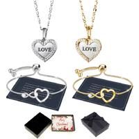 Heart Bracelet And Necklace Set-Xmas Box - Silver