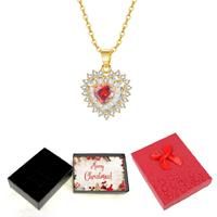 Heart-Shaped Gold Necklace - Xmas Box - Red
