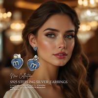 Pave M Heart Studs Sterling Silver Earrings