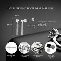 S925 Sterling Silver Heart Tassel Dangle Earrings - Hypoallergenic, Lightweight, Polished Finish