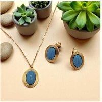 S925 Sterling Silver Golden Azure Necklace & Earrings Set