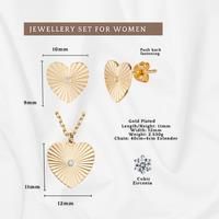 Sterling Silver Gold Plated Heart Necklace And Stud Earrings Set