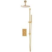 Scudo Core Brushed Brass Round Handle, Head & Handset Riser Kit NU-024