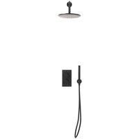 Scudo Core Round Handle Shower Arm Drench Head Handset & Mounting Bracket - Matt Black, Black