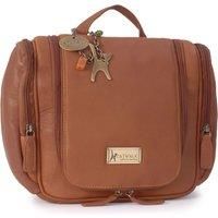 Catwalk Collection Handbags - Women/'s Large Leather Toiletry Bag - Travel Hanging Wash Bag - Make-Up Organiser - Maisie - Tan BB