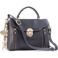 Catwalk Collection Handbags - Women/'s Leather Cross Body Bag - Medium Top Handle Bag - Adjustable Detachable Shoulder Strap - Athena - Black