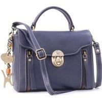 Catwalk Collection Handbags - Women/'s Leather Cross Body Bag - Medium Top Handle Bag - Adjustable Detachable Shoulder Strap - Athena - Blue