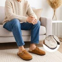 Voltico Men's Men's Faux Suede Clogs with Plush Lining - Warm & Anti-Slip Slippers in Brown | Size: 11