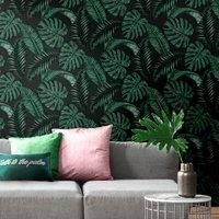 Dominica Black Green Wallpaper Skinny Dip London Palm Leaf Jungle Tropical