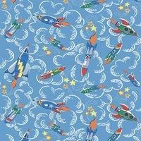Muriva Cath Kidston Rockets Wallpaper Blue/Multi 182531 - Kids Boys Clouds Stars