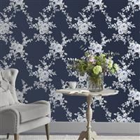 Muriva Catherine Lansfield Canterbury Floral Blue Wallpaper 165505 - Bouquets