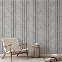 Muriva Woodgrain Panel Wallpaper Silver Grey 193502