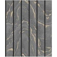 Muriva Woodgrain Panel Wallpaper Charcoal Grey 193503