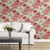 Muriva Fayre Floral Wallpaper Flowers Blossoms Fabric Effect Red / Cream 194303
