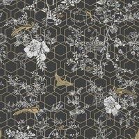 Muriva Lipsy Himara Geometric Wallpaper Metallic Birds Flowers Charcoal 144071