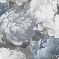 Muriva Doretta Bold Floral Lightly Textured Flower Patterned Vinyl Hardwearing Wallpaperfor Living Room, Bedroom, Hallway – Decorative Luxury Wallpaper – Blue 213302