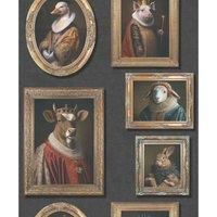 Regal Animals Wallpaper 102575 Multi Charcoal Elizabethan Portraits Muriva