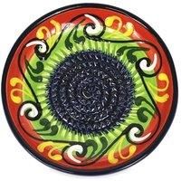 Verano Spanish Ceramics Classic Spanish Hand Painted Decorative Floral Pattern Garlic Grater Rasp Plate - 12cm (Red/Green)