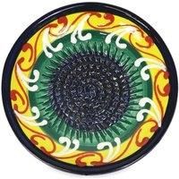 Verano Spanish Ceramics Classic Spanish Hand Painted Decorative Floral Pattern Garlic Grater Rasp Plate - 12cm (Yellow/Green)