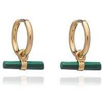 Rachel Jackson Women's Sterling Silver Mini Malachite T Bar Gold Huggie Hoop Earrings