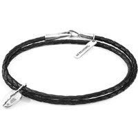 Midnight Black GUSTATORY Coffee Bean Silver and Braided Leather Bracelet