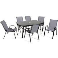 Outdoor Living Rufford – Black & Grey Metal 6 Seater Garden Dining Set