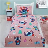 Disney Stitch Christmas Pink Kids Bedding Set - Single