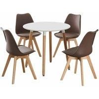 Life Interiors 5 Pieces Dining Set - a Round Dining Table & Set of 4 Lorenzo Tulip chairs with Padded Seat in Brown
