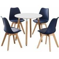 Life Interiors 5 Pieces Dining Set - a Round Dining Table & Set of 4 Lorenzo Tulip chairs with Padded Seat in Blue