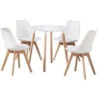 Life Interiors Lorenzo Round Dining Table and Chair 4-Piece Set, White