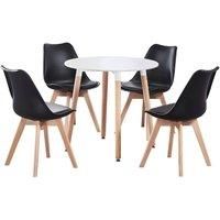 Life Interiors: Lorenzo Chair & White Halo Round Table Dining Set | SET OF 4 CHAIRS | Round Modern Table | Padded Seat | Modern Furniture | (White & Black)
