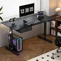 mcc direct Electric Standing Desk, Sit Stand Table, Height Adjustable Electric Standing Computer Desk with USB Charging Port and Desk Drawer for Home Office(140 X 70 cm, Black)-Easton